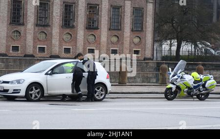 Copenhagen/Denmark./26 January 2022/. Traffic police inspecting uto in ...