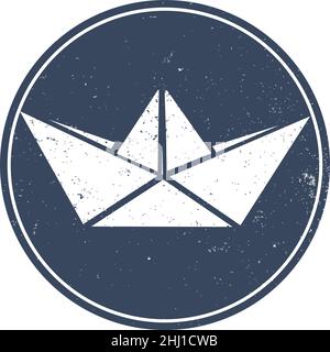 round grungy paper boat sticker or label, vector illustration Stock Vector