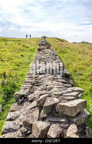 Hadrians Wall at Caw Gap, Shield on the Wall, Northumberland UK Stock Photo