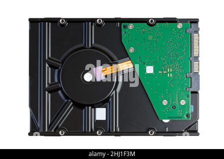 Closeup of internal SATA hard disk drive (HDD) isolated on white. Stock Photo