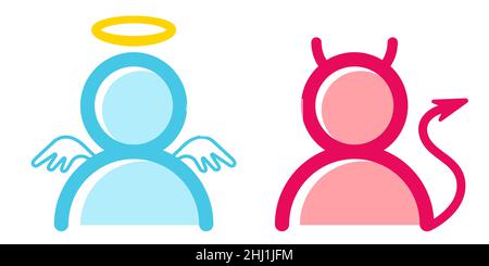Vector set icons angel and devil in flat style. Illustration of angel and devil in simple style. Stock Vector
