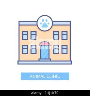 Animal clinic - modern colored line design style icon on white background. Neat detailed image of veterinary building. Caring for the health of pets, Stock Vector