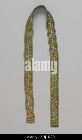 Belt or girdle with a woven love poem 16th century Italian. Belt or girdle with a woven love poem. Italian. 16th century. Tapestry weave band with silk and metal thread. Textiles-Woven Stock Photo