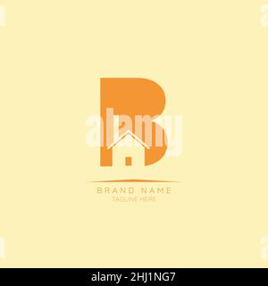 Logo template letter B with home incorporated. Negative Space abstract Style Modern Vector Editable Stock Vector