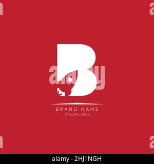 Logo template letter B with rocket incorporated. Negative Space abstract Style Modern Vector Editable Stock Vector