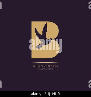 Logo template letter B with bird incorporated. Negative Space abstract Style Modern Vector Editable Stock Vector