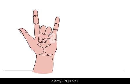 Hand gesture, coolness and rock symbol or sign. One continuous line art drawing vector illustration of arm cool gesture Stock Vector