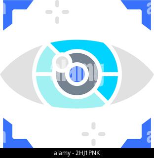Artificial intelligence eye, network spying, computer surveillance white line icon. Stock Vector
