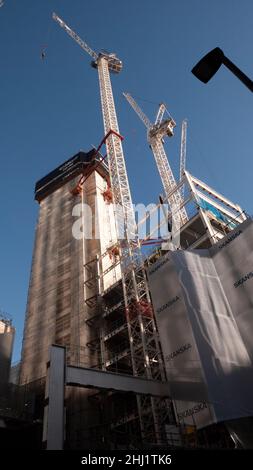 22 Ropemaker street, construction cranes on  site at  25 storey mixed use commercial property schemed by Skansa, due to be new global headquarters of Linklaters law firm Stock Photo