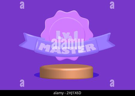 The winner's badge is master level one, on the podium in a trending color. Stock Vector