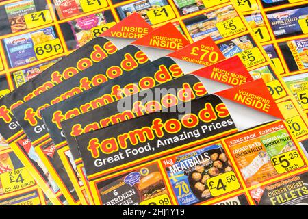 Farmfoods logo on copies of their letterbox direct marketing flyers ...