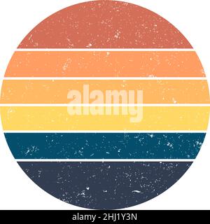 round retro sunset logo, grungy sunset vector illustration Stock Vector