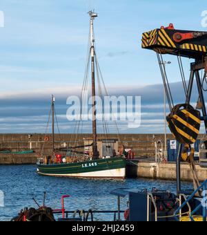 BUCKIE,MORAY,SCOTLAND - 23 JANUARY 2022: This is the Lerwick, Scotland registered sailing boat, Swan, berthed at the Harbour, Buckie, Moray, Scotland Stock Photo