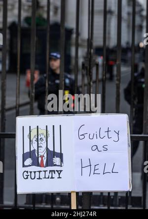 London, UK. 26th Jan, 2022. Protesters target Downing Street as Boris Johnson faces further demands to resign during Prime Ministers Questions due to ‘Partygate' and the highest rate of inflation for 30 years. 26th January 2022, Whitehall, London, England, UK Credit: Jeff Gilbert/Alamy Live News Stock Photo