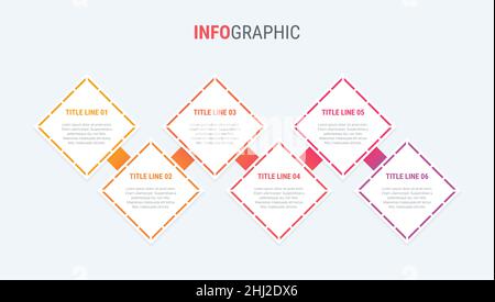 Red infographic template. 6 steps square design. Vector timeline elements for presentations. Stock Vector