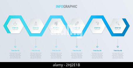Blue timeline infographic design vector. 6 options, honeycomb workflow layout. Vector infographic timeline template. Stock Vector