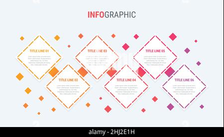 Red infographic template. 6 options square design. Vector timeline elements for presentations. Stock Vector