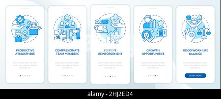 Healthy workplace environment blue onboarding mobile app screen Stock Vector