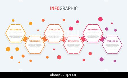 Red infographic template. 6 options honeycomb design. Vector timeline elements for presentations. Stock Vector