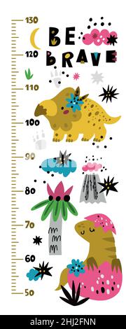 Child growth ruler. Cute dino height chart Stock Vector