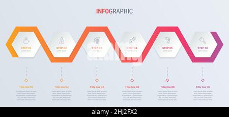 Red timeline infographic design vector. 6 options, honeycomb workflow layout. Vector infographic timeline template. Stock Vector