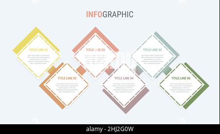 Colorful diagram, infographic template. Timeline with 6 options in vintage colors. Square workflow process for business. Vector design. Stock Vector