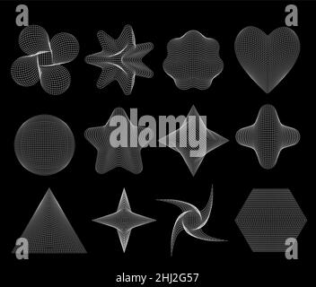 3d wireframe geometric shapes set in different shapes on a black background. Geometry shape from the white lines. Polygonal shapes. vector Stock Vector