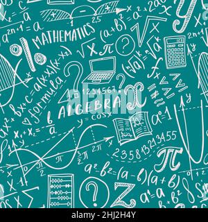 Maths symbols icon set. Algebra or mathematics subject doodle design. Education and study concept. Back to school background for notebook, not pad Stock Vector