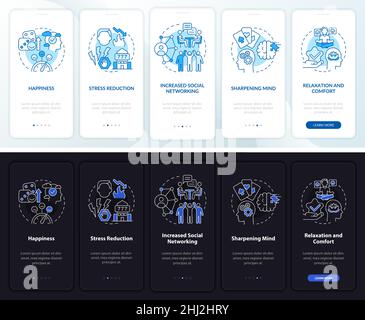 Gambling positive traits night and day mode onboarding mobile app screen Stock Vector