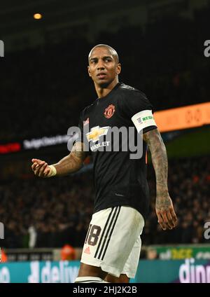 Manchester United footballer Ashley Young wearing Respect armband Wolverhampton Wanderers v Manchester United at Molineux Stadium  in Emirates FA Cup  04/01/2020 Stock Photo