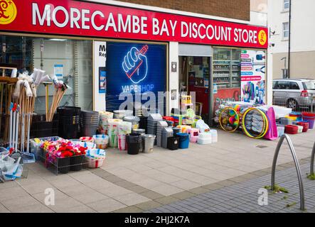 vape shops morecambe Morecambe discount and vape shop with goods for sale displayed outside  Stock Photo