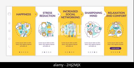 Gambling positive traits yellow onboarding template Stock Vector