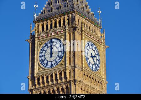 London, UK. 26th Jan, 2022. Recently revealed Big Ben in bright sunshine after extensive estoration work. Credit: JOHNNY ARMSTEAD/Alamy Live News Stock Photo