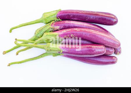 Japanese eggplants (Solanum melongena) isolated on white background Stock Photo