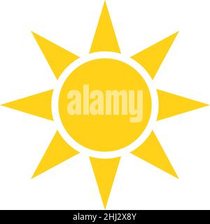 Sun icon in geometric simple style. Yellow circle with triangular rays Stock Vector
