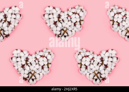 Seamless pattern of hearts made of cotton capsule Stock Photo