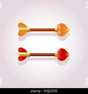 Realistic cupids arrows in two colors red and gold. Elements for game, web or design advertisign Stock Vector