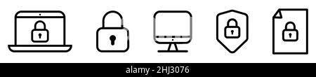 Computer security line icon set. Modern outline elements, graphic design concepts. Vector illustration isolated on white background Stock Vector