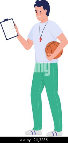 School coach semi flat color vector character Stock Vector