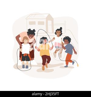 Jumping Exercise Graphics Jumping skills isolated cartoon vector illustration. Teenage girl ...