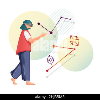 Learning with Virtual Reality System - Illustration as EPS 10 File Stock Vector