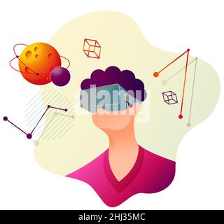 Learning with Virtual Reality System - Illustration as EPS 10 File Stock Vector