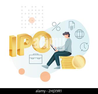 Planning Investment in IPO Initial Public Offering - Stock Illustration as EPS 10 File Stock Vector