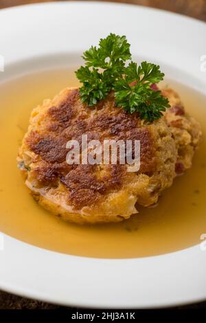 austrian cheese dumpling in broth Stock Photo