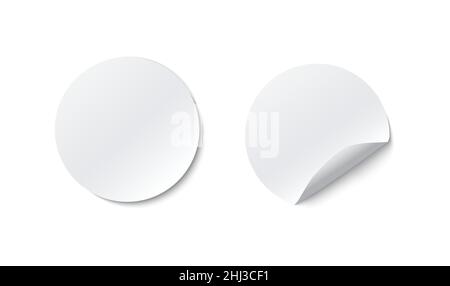 Blank white round paper sticker mock up with curved corner Stock Vector