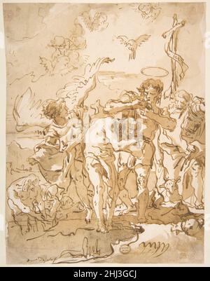 The Baptism of Christ 1727–1804 Giovanni Domenico Tiepolo Italian. The Baptism of Christ. Giovanni Domenico Tiepolo (Italian, Venice 1727–1804 Venice). 1727–1804. Pen and brown ink, brush and brown wash. Drawings Stock Photo