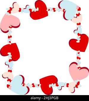 Frame design made of multicolored hearts in paper cut style with copy space. Vector illustration. Stock Vector