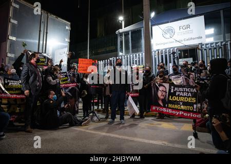 Tijuana, Baja California, Mexico. 26th Jan, 2022. Members of the press spoke in front of the offices of the nation's general prosecutor as part of a nation wide protest of the recent killings of reporter Lourdes Maldonado and photographer Margarito MartÃ-nez Esquivel. (Credit Image: © Raquel Natalicchio/ZUMA Press Wire) Credit: ZUMA Press, Inc./Alamy Live News Stock Photo