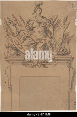 Design for an Overdoor or Chimney Piece with an Armorial Trophy and the personification of Victory 18th century Anonymous, French, 18th century French. Design for an Overdoor or Chimney Piece with an Armorial Trophy and the personification of Victory  346327 Stock Photo