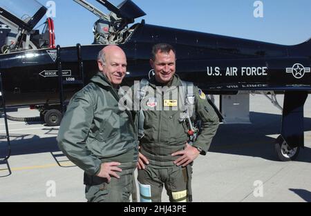 Steve Pearce Poses with US Air Force (USAF) Lieutenant Colonel (LCOL) Charles Langlais. Stock Photo